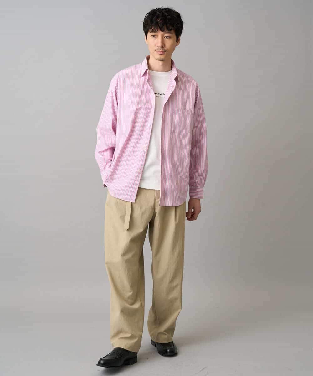 KHBED03064 a.v.v MEN(アー・ヴェ・ヴェ) 【洗濯機で洗える/毛玉になりにくい】ワイドストレッチストライプシャツ ブルー