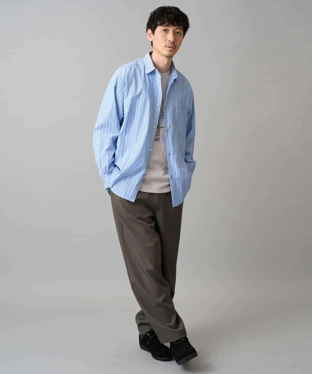 KHBED03064 a.v.v MEN(アー・ヴェ・ヴェ) 【洗濯機で洗える/毛玉になりにくい】ワイドストレッチストライプシャツ ブルー