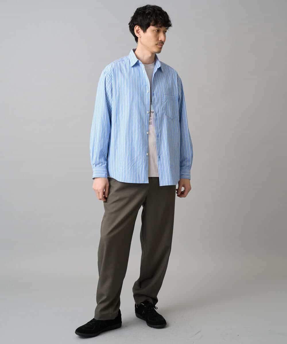 KHBED03064 a.v.v MEN(アー・ヴェ・ヴェ) 【洗濯機で洗える/毛玉になりにくい】ワイドストレッチストライプシャツ ブルー