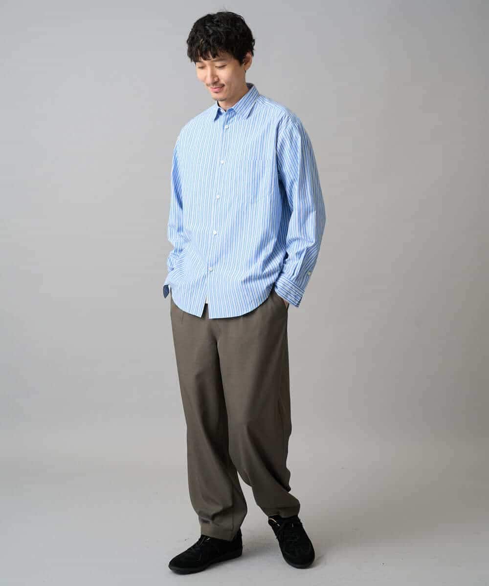 KHBED03064 a.v.v MEN(アー・ヴェ・ヴェ) 【洗濯機で洗える/毛玉になりにくい】ワイドストレッチストライプシャツ ブルー