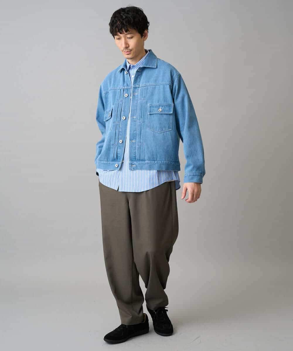 KHBED03064 a.v.v MEN(アー・ヴェ・ヴェ) 【洗濯機で洗える/毛玉になりにくい】ワイドストレッチストライプシャツ ブルー