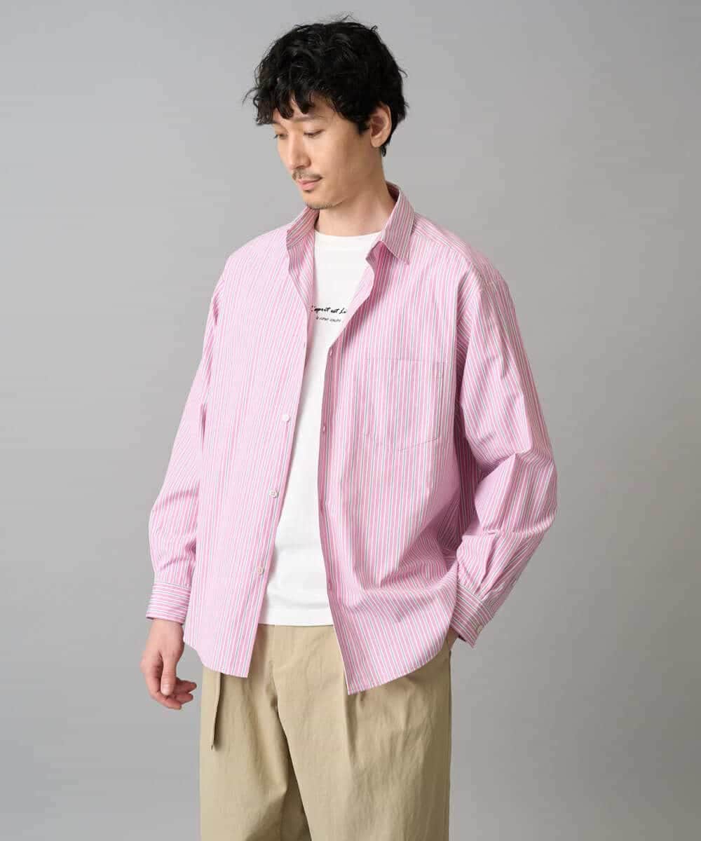 KHBED03064 a.v.v MEN(アー・ヴェ・ヴェ) 【洗濯機で洗える/毛玉になりにくい】ワイドストレッチストライプシャツ ブルー