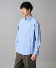 KHBED03064 a.v.v MEN(アー・ヴェ・ヴェ) 【洗濯機で洗える/毛玉になりにくい】ワイドストレッチストライプシャツ ブルー