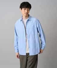 KHBED03064 a.v.v MEN(アー・ヴェ・ヴェ) 【洗濯機で洗える/毛玉になりにくい】ワイドストレッチストライプシャツ ブルー