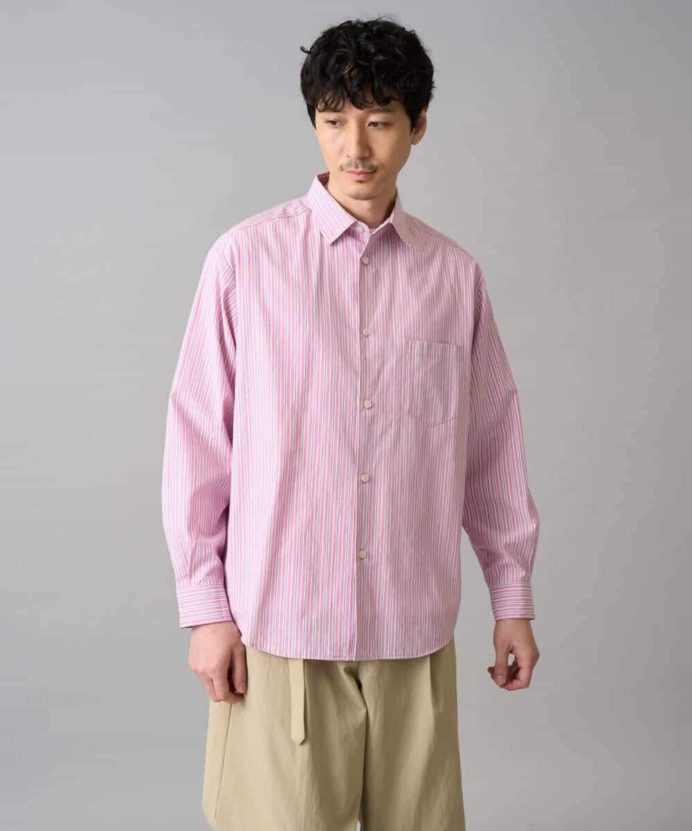 KHBED03064 a.v.v MEN(アー・ヴェ・ヴェ) 【洗濯機で洗える/毛玉になりにくい】ワイドストレッチストライプシャツ ブルー