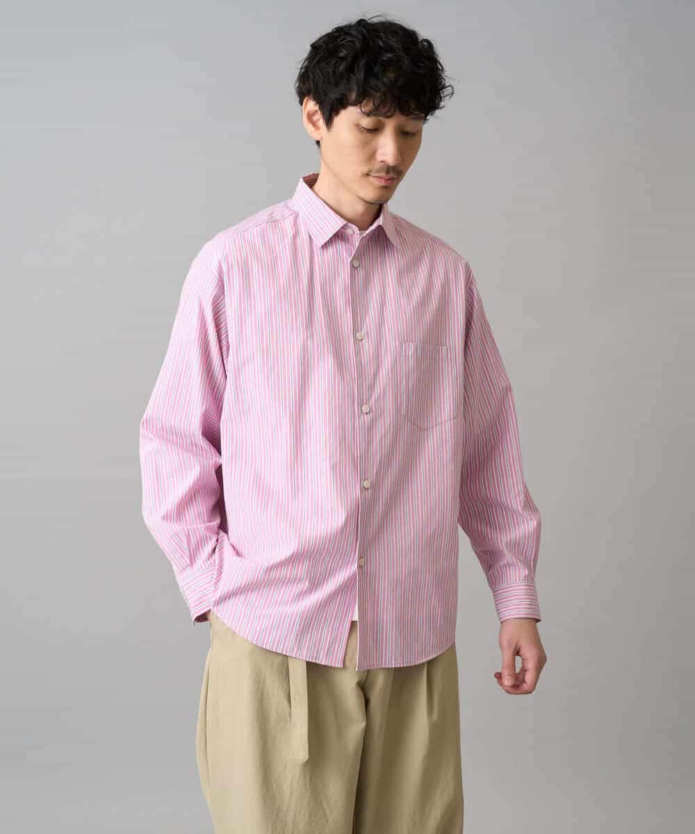 KHBED03064 a.v.v MEN(アー・ヴェ・ヴェ) 【洗濯機で洗える/毛玉になりにくい】ワイドストレッチストライプシャツ ブルー