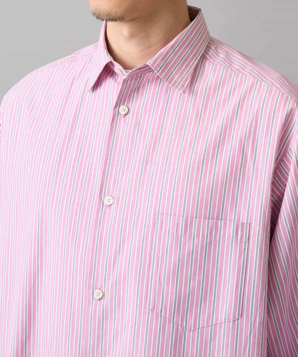 KHBED03064 a.v.v MEN(アー・ヴェ・ヴェ) 【洗濯機で洗える/毛玉になりにくい】ワイドストレッチストライプシャツ ブルー