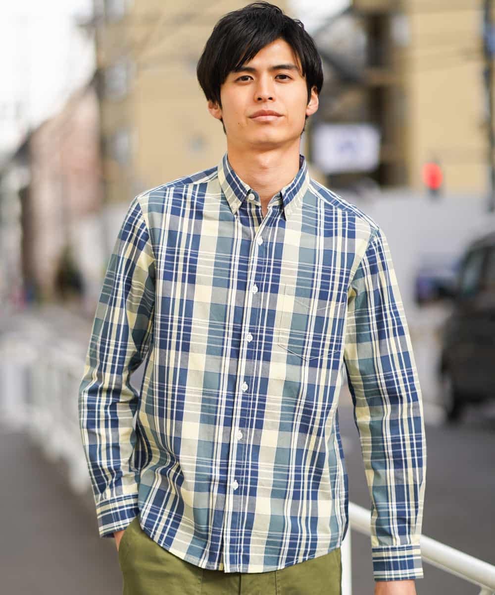 KHBEG03049 a.v.v MEN(アー・ヴェ・ヴェ) カラーマドラスチェックシャツ ライトイエロー
