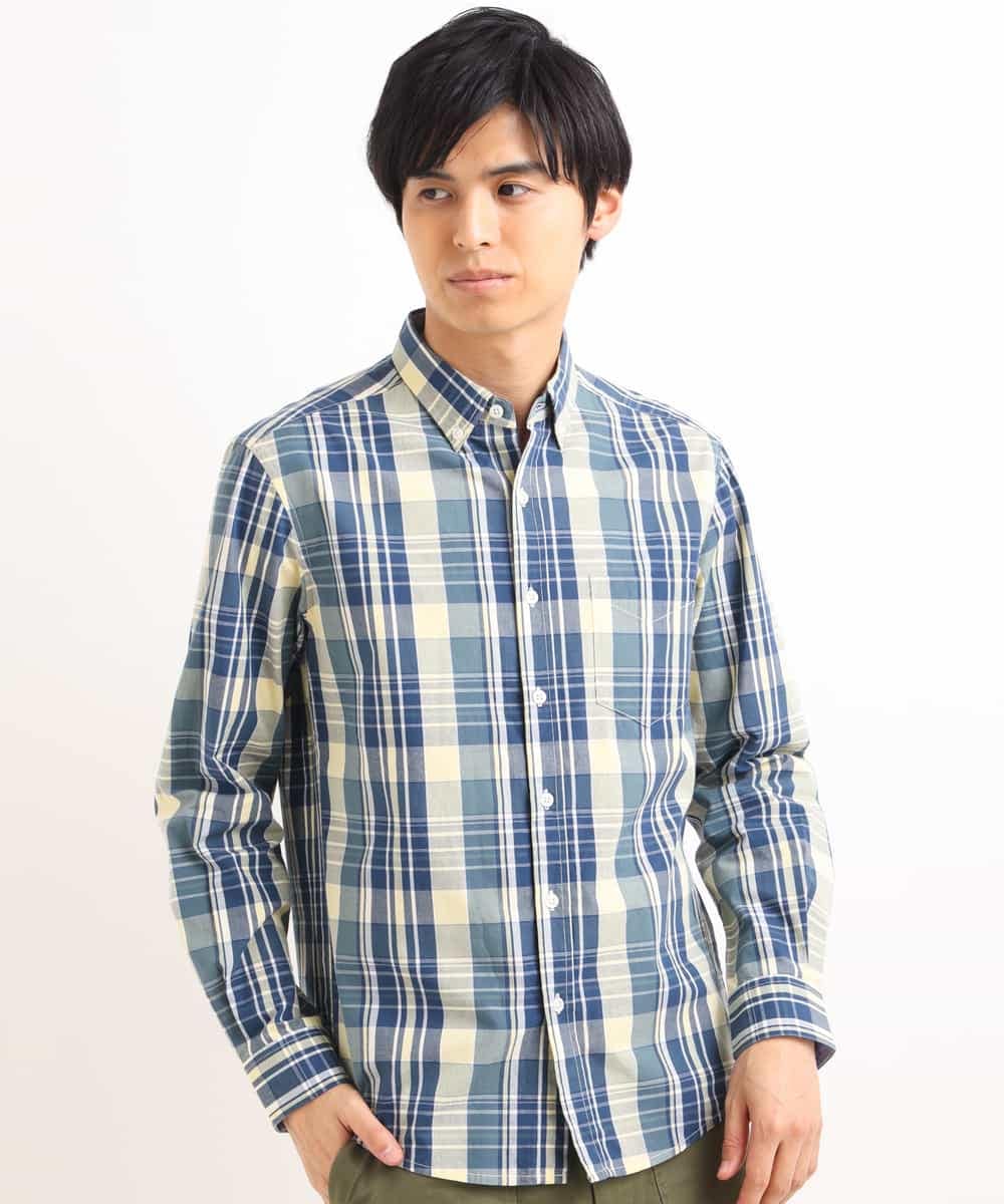 KHBEG03049 a.v.v MEN(アー・ヴェ・ヴェ) カラーマドラスチェックシャツ ライトイエロー