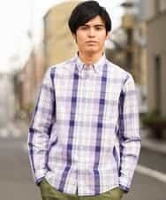 KHBEG03049 a.v.v MEN(アー・ヴェ・ヴェ) カラーマドラスチェックシャツ ラベンダー