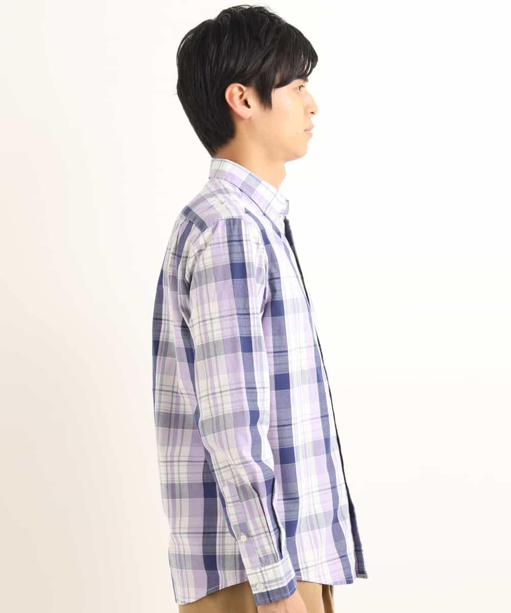 KHBEG03049 a.v.v MEN(アー・ヴェ・ヴェ) カラーマドラスチェックシャツ ラベンダー