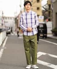 KHBEG03049 a.v.v MEN(アー・ヴェ・ヴェ) カラーマドラスチェックシャツ ラベンダー