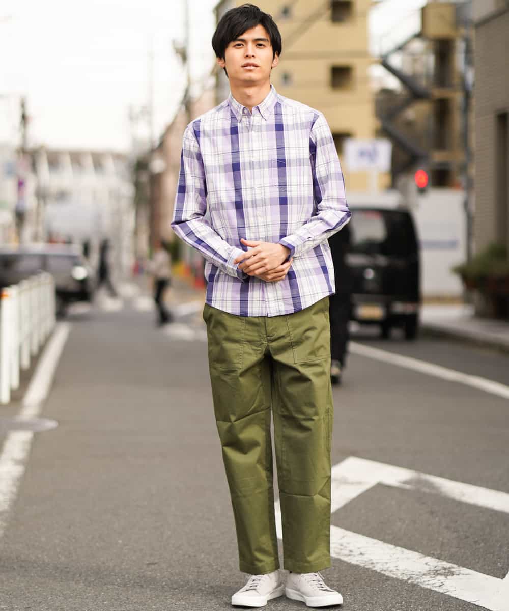 KHBEG03049 a.v.v MEN(アー・ヴェ・ヴェ) カラーマドラスチェックシャツ ラベンダー