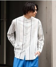 KHBES03054 a.v.v MEN(アー・ヴェ・ヴェ) ストライプ柄バンドカラーワイドシャツ ホワイト