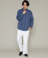 KHBES03054 a.v.v MEN(アー・ヴェ・ヴェ) ストライプ柄バンドカラーワイドシャツ ホワイト