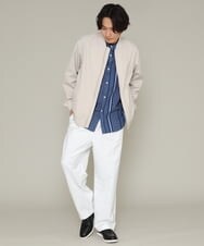 KHBES03054 a.v.v MEN(アー・ヴェ・ヴェ) ストライプ柄バンドカラーワイドシャツ ホワイト