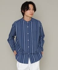 KHBES03054 a.v.v MEN(アー・ヴェ・ヴェ) ストライプ柄バンドカラーワイドシャツ ホワイト