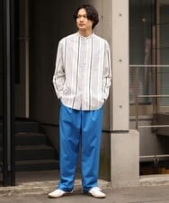KHBES03054 a.v.v MEN(アー・ヴェ・ヴェ) ストライプ柄バンドカラーワイドシャツ ホワイト