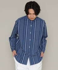 KHBES03054 a.v.v MEN(アー・ヴェ・ヴェ) ストライプ柄バンドカラーワイドシャツ ホワイト
