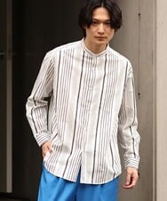KHBES03054 a.v.v MEN(アー・ヴェ・ヴェ) ストライプ柄バンドカラーワイドシャツ ホワイト