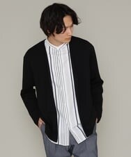 KHBES03054 a.v.v MEN(アー・ヴェ・ヴェ) ストライプ柄バンドカラーワイドシャツ ホワイト
