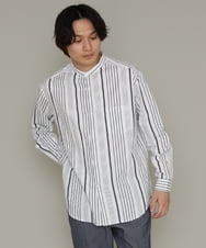 KHBES03054 a.v.v MEN(アー・ヴェ・ヴェ) ストライプ柄バンドカラーワイドシャツ ホワイト