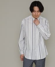 KHBES03054 a.v.v MEN(アー・ヴェ・ヴェ) ストライプ柄バンドカラーワイドシャツ ホワイト