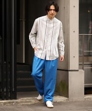 KHBES03054 a.v.v MEN(アー・ヴェ・ヴェ) ストライプ柄バンドカラーワイドシャツ ホワイト