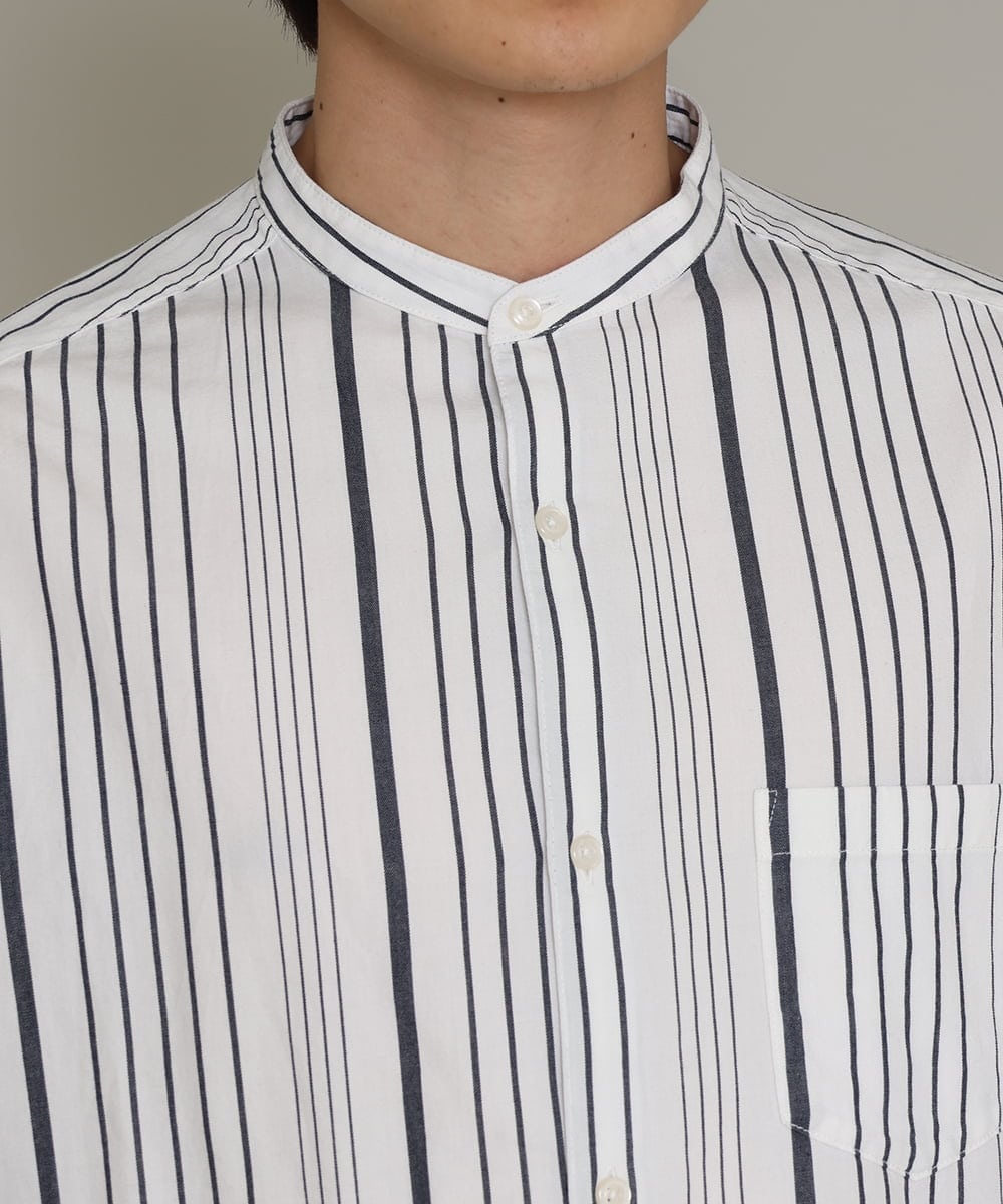 KHBES03054 a.v.v MEN(アー・ヴェ・ヴェ) ストライプ柄バンドカラーワイドシャツ ホワイト