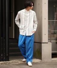 KHBES03054 a.v.v MEN(アー・ヴェ・ヴェ) ストライプ柄バンドカラーワイドシャツ ホワイト