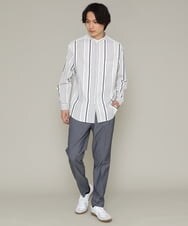 KHBES03054 a.v.v MEN(アー・ヴェ・ヴェ) ストライプ柄バンドカラーワイドシャツ ホワイト