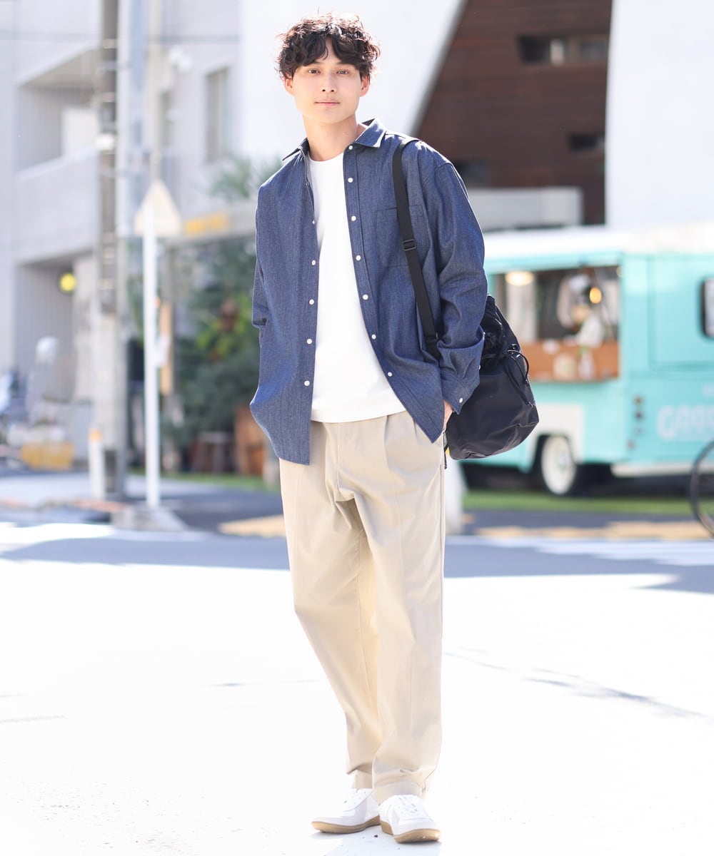 KHBEV06069 a.v.v MEN(アー・ヴェ・ヴェ) ワイドシルエットデニムシャツ ライトブルー