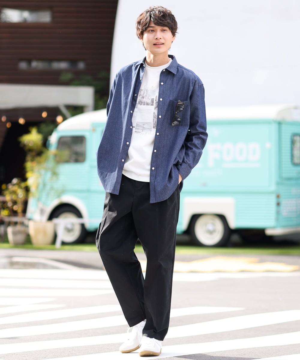 KHBEV06069 a.v.v MEN(アー・ヴェ・ヴェ) ワイドシルエットデニムシャツ ライトブルー
