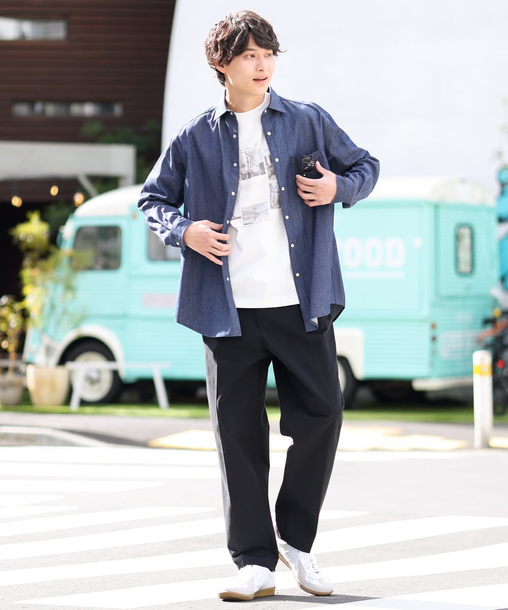 KHBEV06069 a.v.v MEN(アー・ヴェ・ヴェ) ワイドシルエットデニムシャツ ライトブルー