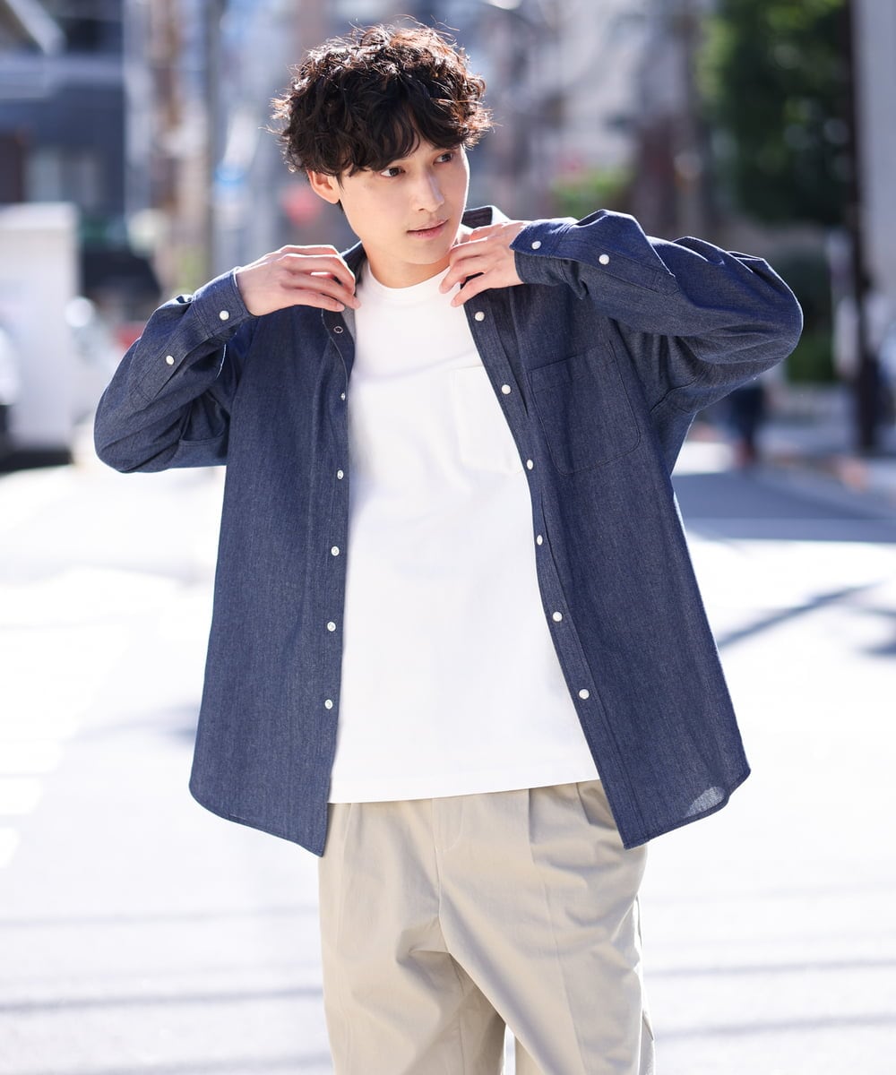 KHBEV06069 a.v.v MEN(アー・ヴェ・ヴェ) ワイドシルエットデニムシャツ ライトブルー