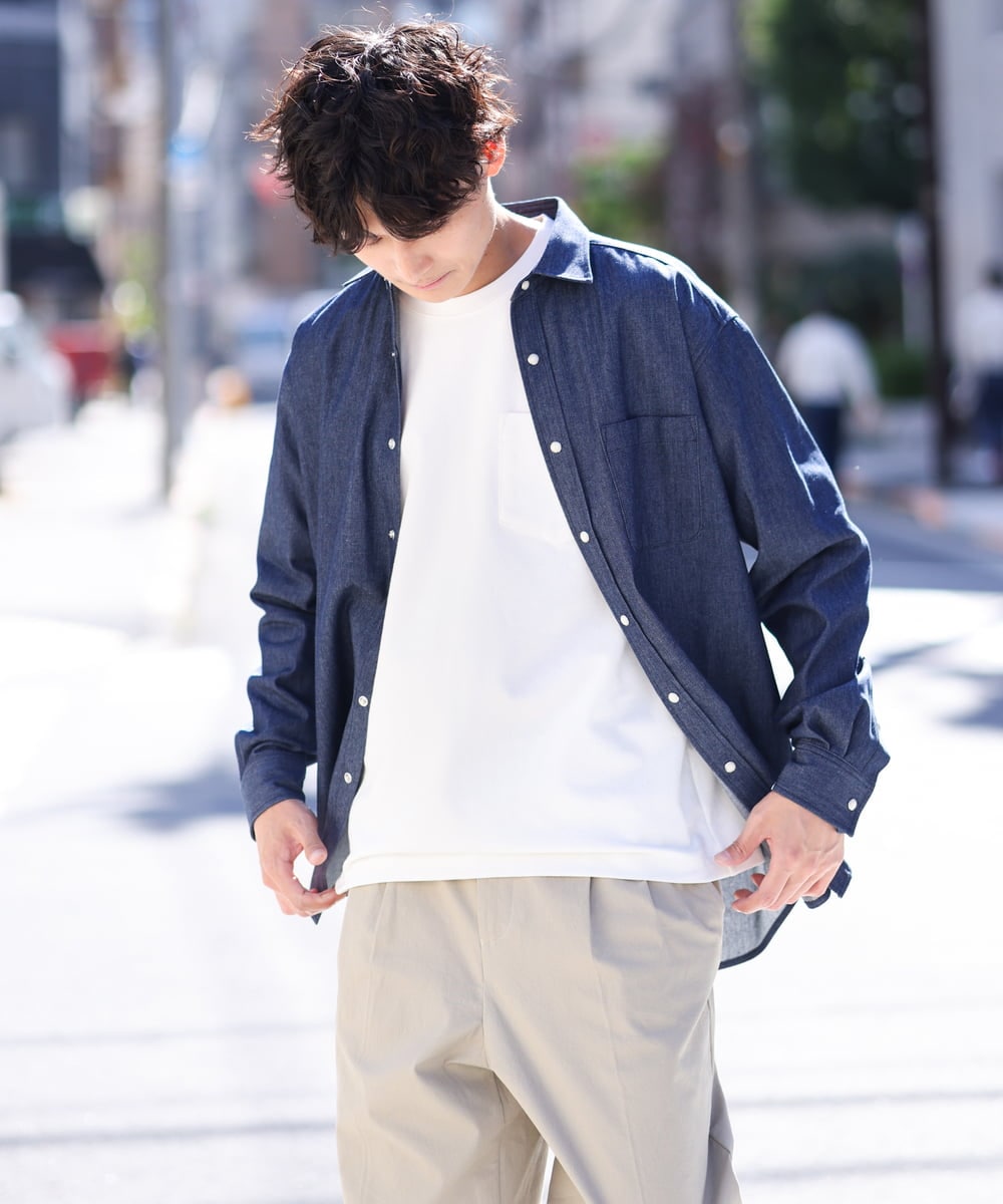 KHBEV06069 a.v.v MEN(アー・ヴェ・ヴェ) ワイドシルエットデニムシャツ ライトブルー