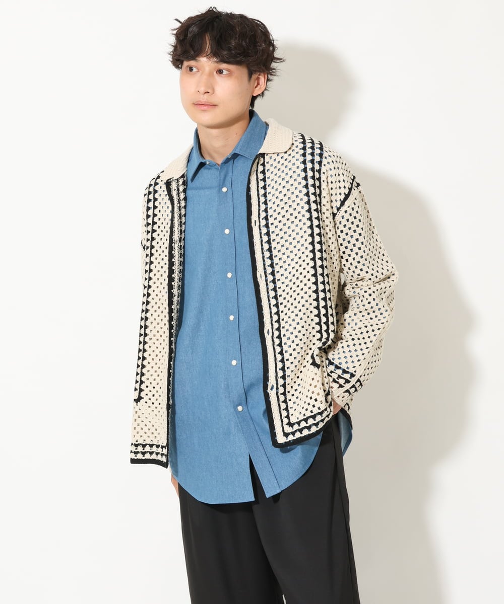 KHBEV06069 a.v.v MEN(アー・ヴェ・ヴェ) ワイドシルエットデニムシャツ ライトブルー