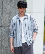 KHBFD11079 a.v.v MEN(アー・ヴェ・ヴェ) 真夏もお任せの涼しい長袖シャツ【洗濯機で洗える】透かしストライプ ワイドシルエットシャツ ライトブルー
