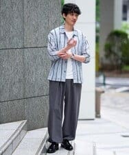 KHBFD11079 a.v.v MEN(アー・ヴェ・ヴェ) 真夏もお任せの涼しい長袖シャツ【洗濯機で洗える】透かしストライプ ワイドシルエットシャツ ライトブルー