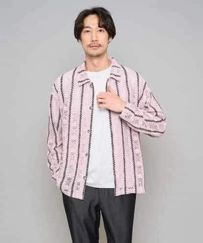 KHBFD11079 a.v.v MEN 【洗濯機で洗える】透かしストライプ ワイドシルエットシャツ