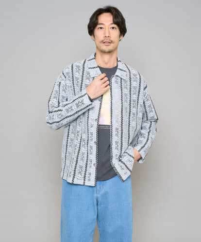 KHBFD11079 a.v.v MEN 【洗濯機で洗える】透かしストライプ ワイドシルエットシャツ