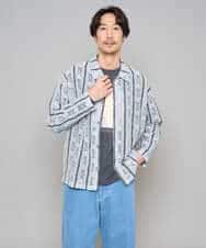 KHBFD11079 a.v.v MEN(アー・ヴェ・ヴェ) 【洗濯機で洗える】透かしストライプ ワイドシルエットシャツ ライトブルー