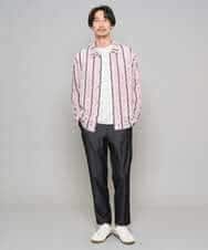 KHBFD11079 a.v.v MEN(アー・ヴェ・ヴェ) 【洗濯機で洗える】透かしストライプ ワイドシルエットシャツ ライトブルー