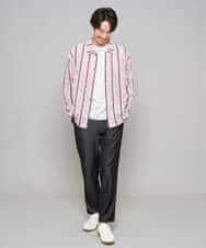 KHBFD11079 a.v.v MEN(アー・ヴェ・ヴェ) 【洗濯機で洗える】透かしストライプ ワイドシルエットシャツ ライトブルー