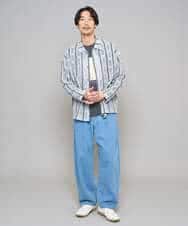 KHBFD11079 a.v.v MEN(アー・ヴェ・ヴェ) 【洗濯機で洗える】透かしストライプ ワイドシルエットシャツ ライトブルー