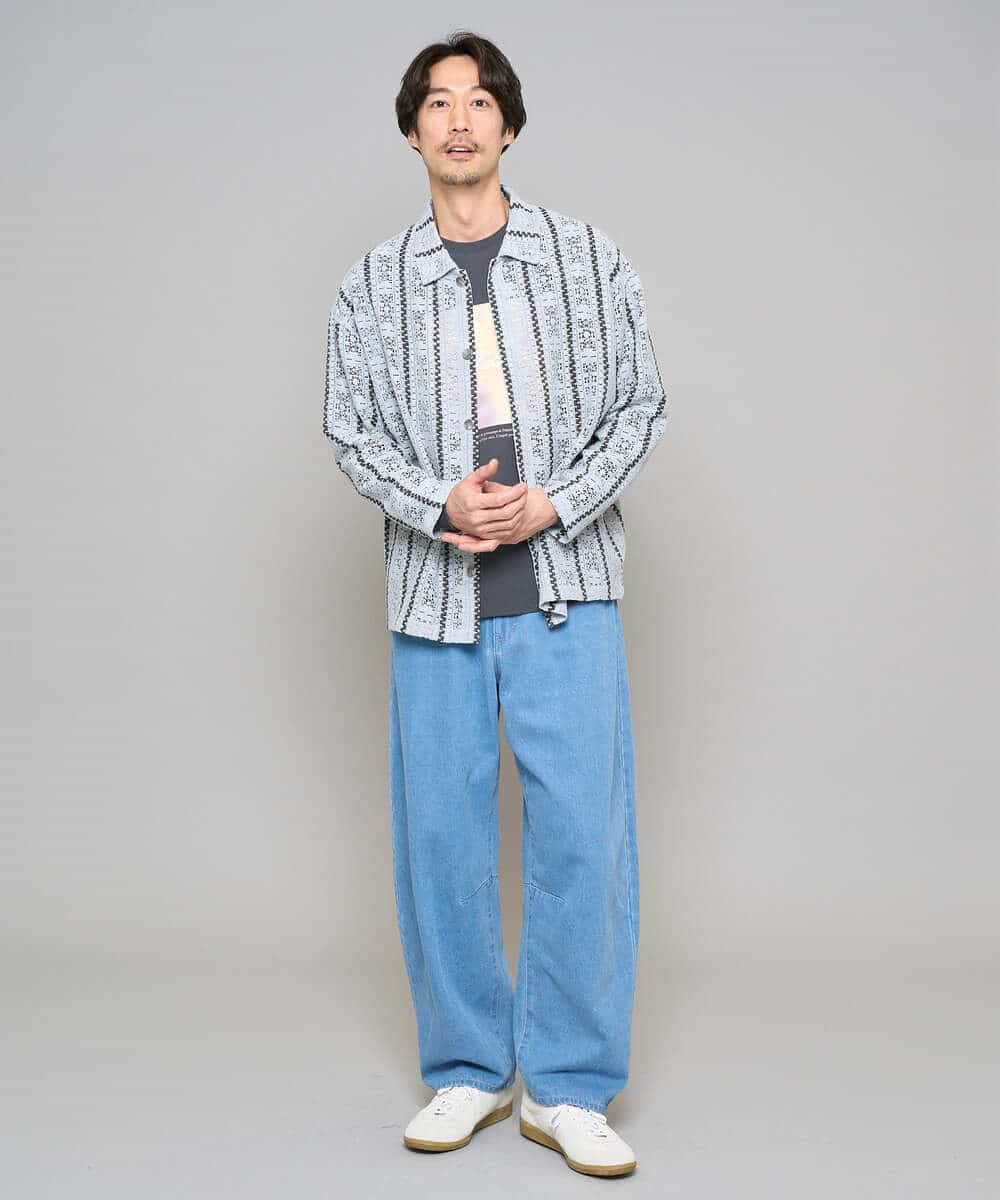 KHBFD11079 a.v.v MEN(アー・ヴェ・ヴェ) 【洗濯機で洗える】透かしストライプ ワイドシルエットシャツ ライトブルー