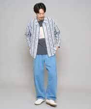 KHBFD11079 a.v.v MEN(アー・ヴェ・ヴェ) 【洗濯機で洗える】透かしストライプ ワイドシルエットシャツ ライトブルー