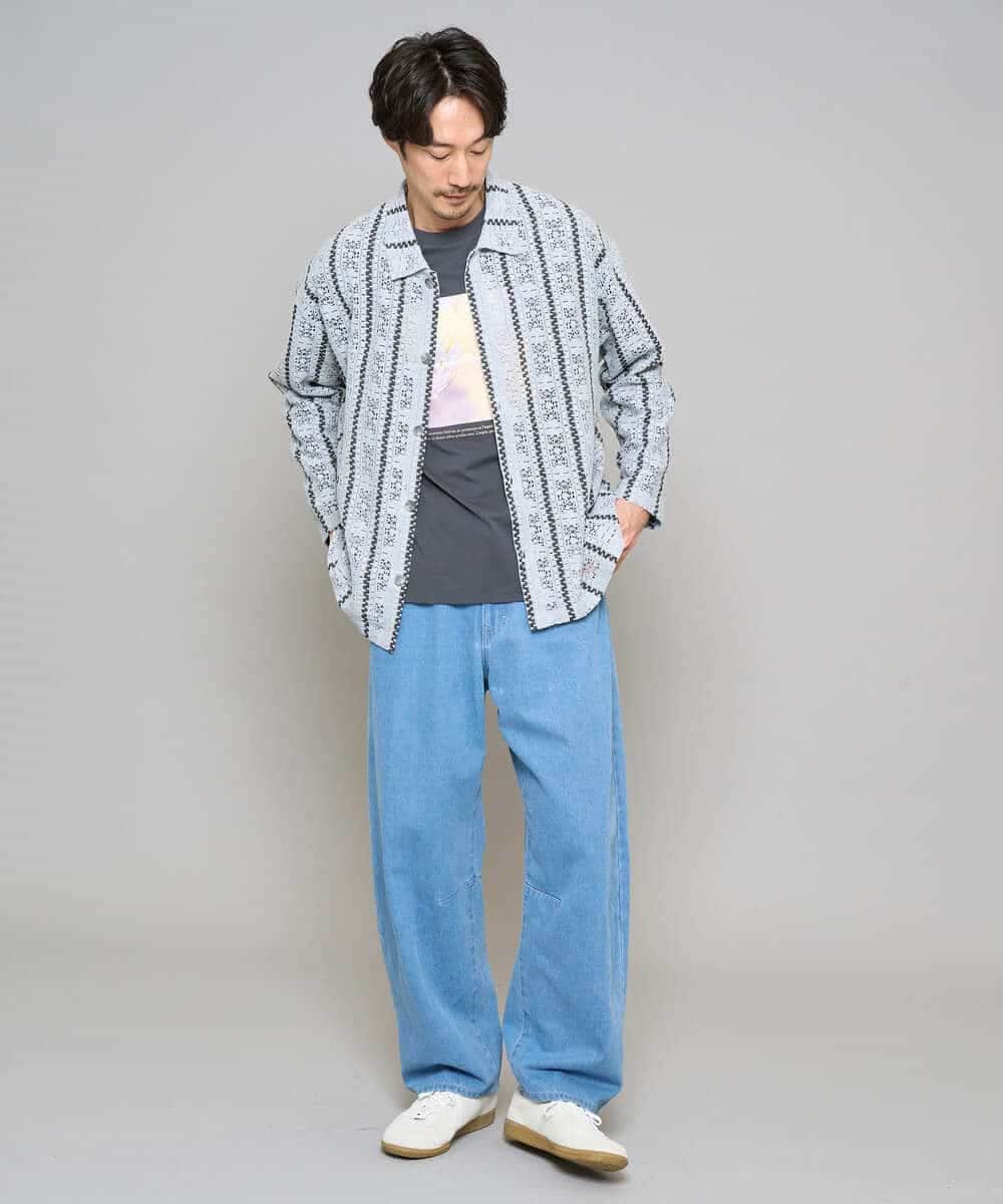 KHBFD11079 a.v.v MEN(アー・ヴェ・ヴェ) 【洗濯機で洗える】透かしストライプ ワイドシルエットシャツ ライトブルー