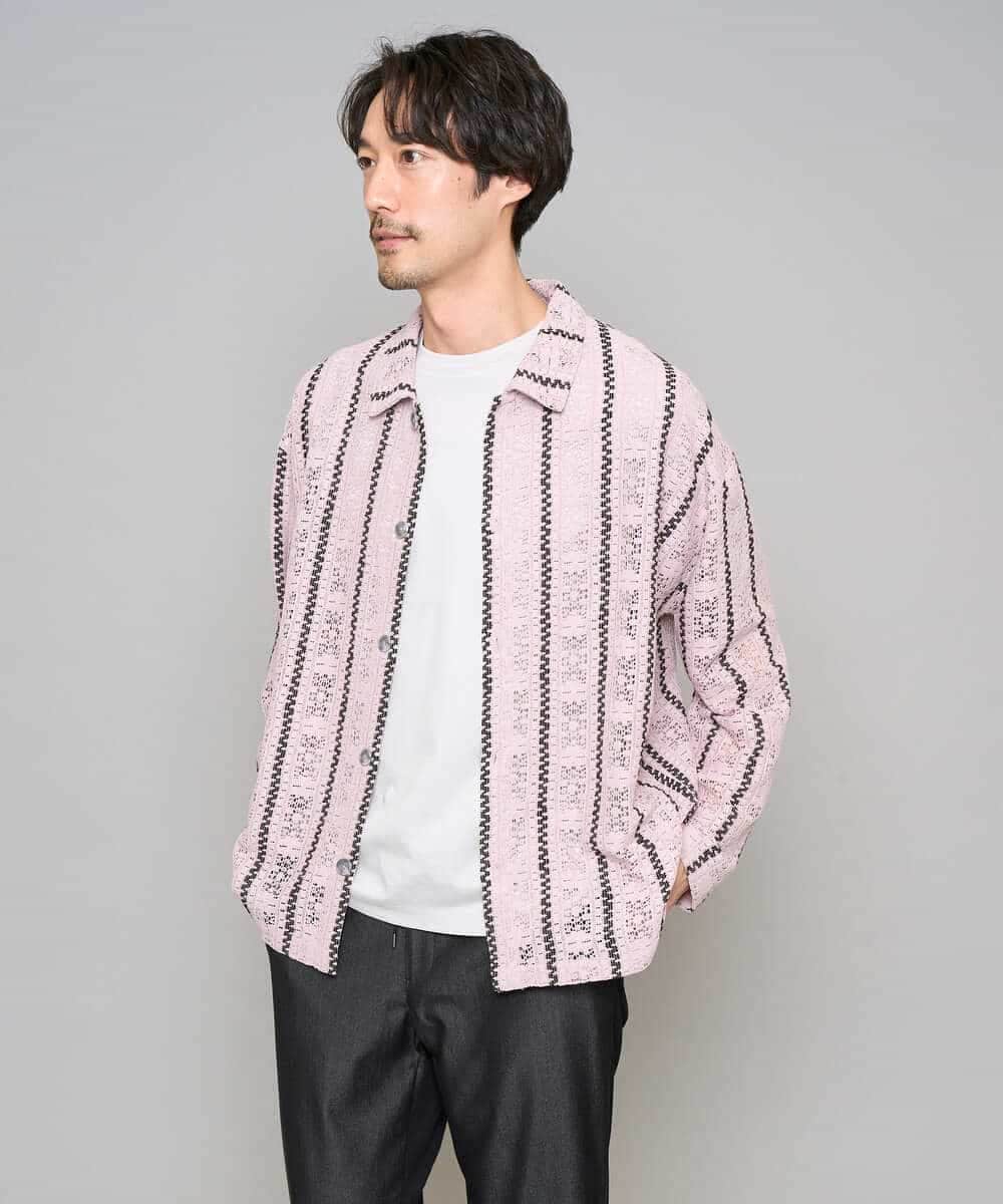 KHBFD11079 a.v.v MEN(アー・ヴェ・ヴェ) 【洗濯機で洗える】透かしストライプ ワイドシルエットシャツ ライトブルー