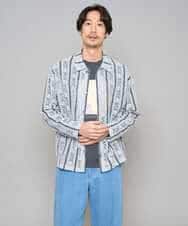 KHBFD11079 a.v.v MEN(アー・ヴェ・ヴェ) 【洗濯機で洗える】透かしストライプ ワイドシルエットシャツ ライトブルー